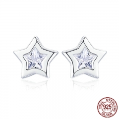New Arrival 925 Sterling Silver Sparkling Star Cubic Zircon Small Stud Earrings for Women Fashion Earrings Jewelry SCE437 EARR-0506