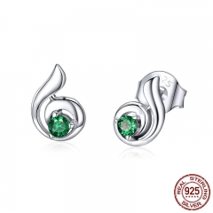 Trendy 925 Sterling Silver Dancing Melody Small Stud Earrings for Women Green CZ Fashion Letter B Earrings Jewelry PSC050 EARR-0514