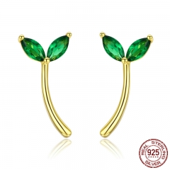 Genuine 925 Sterling Silver Green Hope Tree Bud Cubic Zircon Stud Earrings for Women Fashion Earrings Jewelry BSE019 EARR-0554