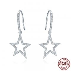 Classic 100% 925 Sterling Silver Shining Star Drop Earrings for Women Clear Cubic Zircon Sterling Silver Jewelry SCE434 EARR-0573