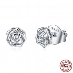 Authentic 925 Sterling Silver Romantic Rose Flower Stud Earrings for Women Fashion Sterling Silver Jewelry Y PSC050 EARR-0547