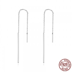 Elegant New Genuine 925 Sterling Silver Simple Line Drop Earrings for Women Authentic Silver Jewelry Gift SCE490 EARR-0548