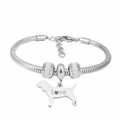 Stainless Steel Fashion Snake Chain Charm Bead Bracelet Women L085622