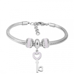 Stainless Steel Fashion Snake Chain Charm Bead Bracelet Women L085578