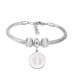 Stainless Steel Fashion Snake Chain Charm Bead Bracelet Women L085593