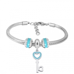 Stainless Steel Fashion Snake Chain Charm Bead Bracelet Women L085579
