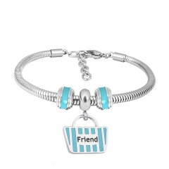Stainless Steel Fashion Snake Chain Charm Bead Bracelet Women L085601