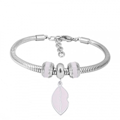 Stainless Steel Fashion Snake Chain Charm Bead Bracelet Women L085580