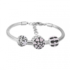 Stainless Steel Fashion Snake Chain Charm Bead Bracelet Women L145556
