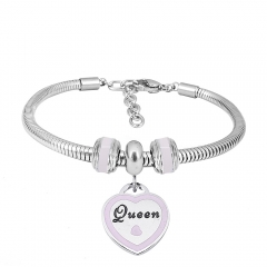 Stainless Steel Fashion Snake Chain Charm Bead Bracelet Women L085576