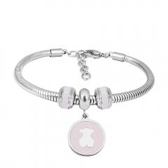 Stainless Steel Fashion Snake Chain Charm Bead Bracelet Women L085589