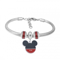 Stainless Steel Fashion Snake Chain Charm Bead Bracelet Women L085564
