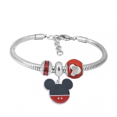 Stainless Steel Fashion Snake Chain Charm Bead Bracelet Women L115507