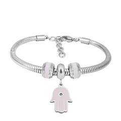 Stainless Steel Fashion Snake Chain Charm Bead Bracelet Women L085567
