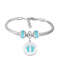 Stainless Steel Fashion Snake Chain Charm Bead Bracelet Women L085594