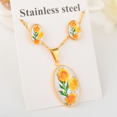 stainless steel flower pendant and earring set XXXS-0114