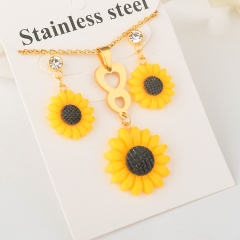 stainless steel flower pendant and earring set XXXS-0122