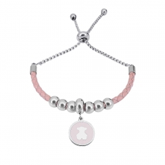 Stainless Steel Women Adjustable PinkLeather Charm Bracelet SL062