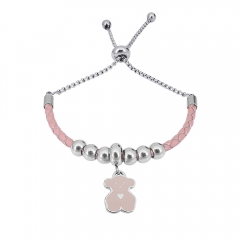 Stainless Steel Women Adjustable PinkLeather Charm Bracelet SL078