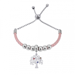 Stainless Steel Women Adjustable PinkLeather Charm Bracelet SL064