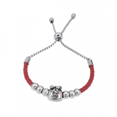 Stainless Steel Women Adjustable Red Leather Charm Bracelet SL051