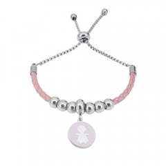 Stainless Steel Women Adjustable PinkLeather Charm Bracelet SL067