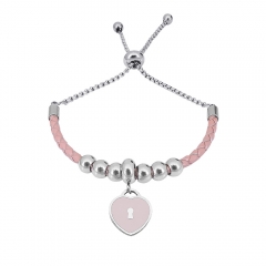 Stainless Steel Women Adjustable PinkLeather Charm Bracelet SL061