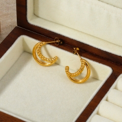 Hollow Gold Hoop Earrings Tarnish Free Gold Plated Stainless Steel Jewelry ES-2523