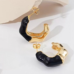 Hollow Gold Hoop Earrings Tarnish Free Gold Plated Stainless Steel Jewelry ES-2519