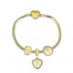 Stainless Steel Heart gold plated charms bracelet for women XK3490