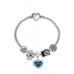 Stainless Steel Heart Snake Chain charms Bracelet  XK5109