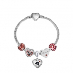 Stainless Steel Heart Snake Chain charms Bracelet  XK5045