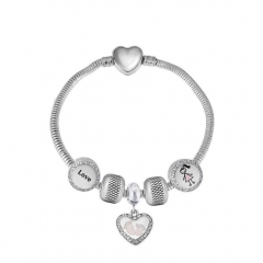 Stainless Steel Heart Snake Chain charms Bracelet  XK5046