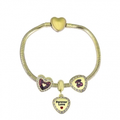 Stainless Steel Heart gold plated charms bracelet for women XK3487
