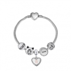 Stainless Steel Heart Snake Chain charms Bracelet  XK5042