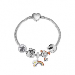 Stainless Steel Heart Snake Chain charms Bracelet  XK5397