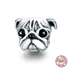 100% 925 Sterling Silver Lovely Animal Pug Dog Head Charm Beads fit Women Charm Bracelets & Necklaces DIY Jewelry SCC834 CHARM-0858
