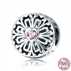 100% 925 Sterling Silver Flower of Friendship Pink CZ Charm Beads fit Women Charm Bracelets DIY Jewelry Making SCC740 CHARM-0764