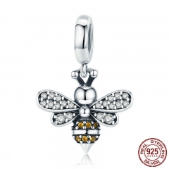 925 Sterling Silver Crystal Bee Luminous CZ Crystal Charm fit Women Charm Bracelets DIY Jewelry Girlfriend Gift SCC821 CHARM-0893