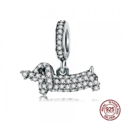Fashion New 925 Sterling Silver Crystal Dog Dachshund Pendant Charms Fit Bracelets & Necklaces Chain Jewelry SCC709 CHARM-0828