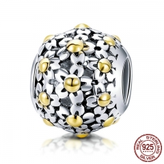 Genuine 925 Sterling Silver Yellow Daisy Flower Charm Beads fit Women Charm Bracelets & Necklace DIY Jewelry SCC717 CHARM-0788
