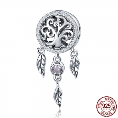 100% 925 Sterling Silver Dream Catcher Holder Family Tree Beads fit Women Charm Bracelets Necklaces DIY Jewelry SCC723 CHARM-0770