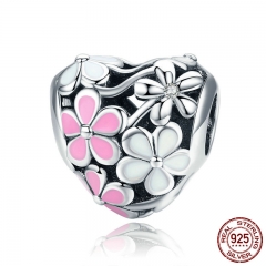 New Collection 925 Sterling Silver Spring Pink Daisy Flower Charms Beads fit Women Bracelet DIY jewelry Making SCC761 CHARM-0789