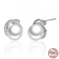 Pearl Earrings Jewelry 925 Sterling Silver White Pearl Push-back Stud Earrings For Women Fashion Jewelry SCE021 EARR-0078