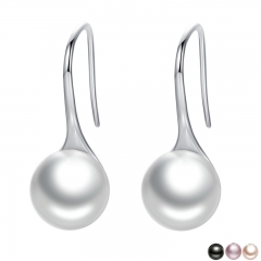 925 Sterling Silver Elegant Round Pure Love Pearl Drop Earrings for Women Jewelry Brincos White ,Black Purple Pink SCE037 EARR-0105