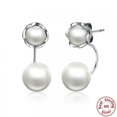 New 100% Authentic 925 Sterling Silver Simulated Pearls Jewelry Special Style Female Drop Earrings SCE002 EARR-0030