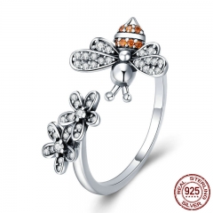 100% 925 Sterling Silver Trendy Bee & Daisy Flower Finger Rings for Women Adjustable Size Valentine Gift Jewelry SCR422 RING-0453