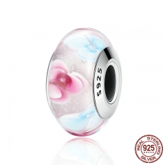 925 Sterling Silver Colourful Flower Pattern European Murano Glass Charm Beads fit Bracelets & Bangles Jewelry SCZ056 CHARM-1025