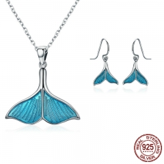 925 Sterling Silver Jewelry Set Ocean Sea Whale's Tail Mermaid Bridal Jewelry Sets for Women Sterling Silver Jewelry Gift SET-0018