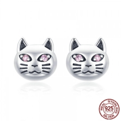 Authentic 925 Sterling Silver Vintage Sticky Cat Small Stud Earrings for Women Sterling Silver Jewelry Gift SCE440 EARR-0505